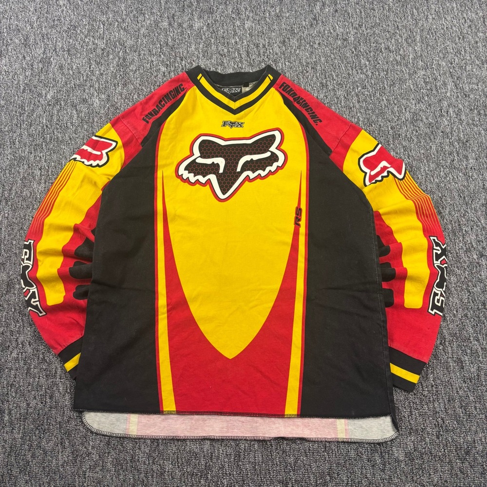 Fox Racing Y2K Motocross Shirt Jersey Graphics Yellow Red Black Size Medium
